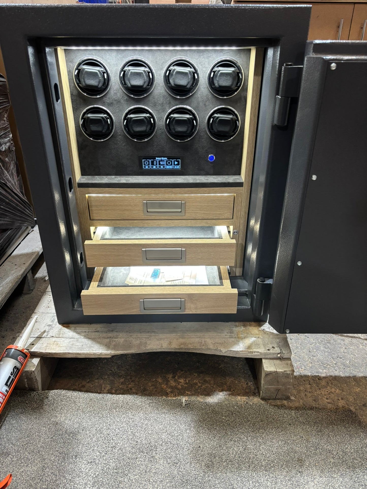 Victor Grade Two Bespoke Jewellery Safe with Eight Multifunctional Watch Winders and Three Deep Drawers