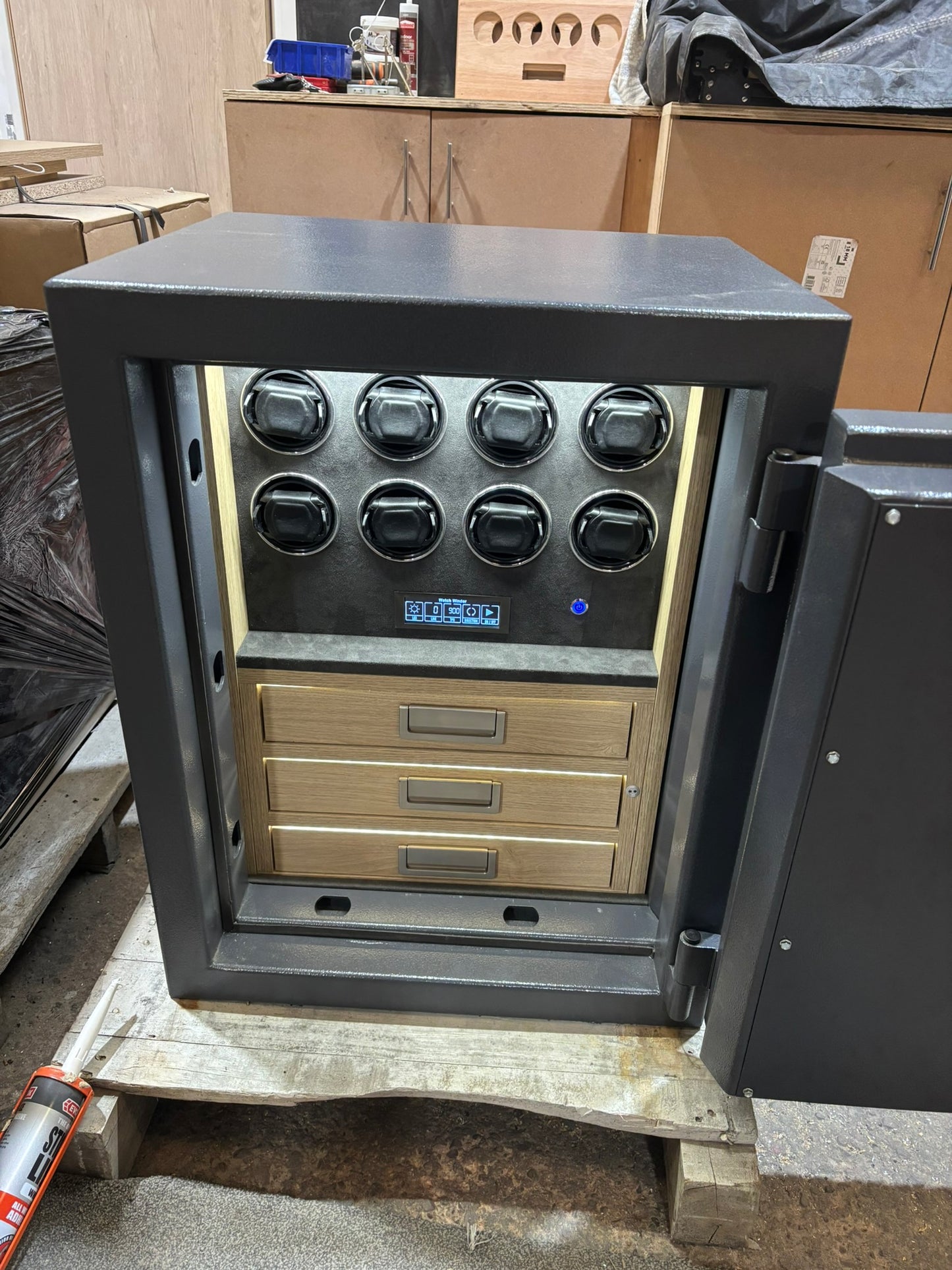 Victor Grade Two Bespoke Jewellery Safe with Eight Multifunctional Watch Winders and Three Deep Drawers