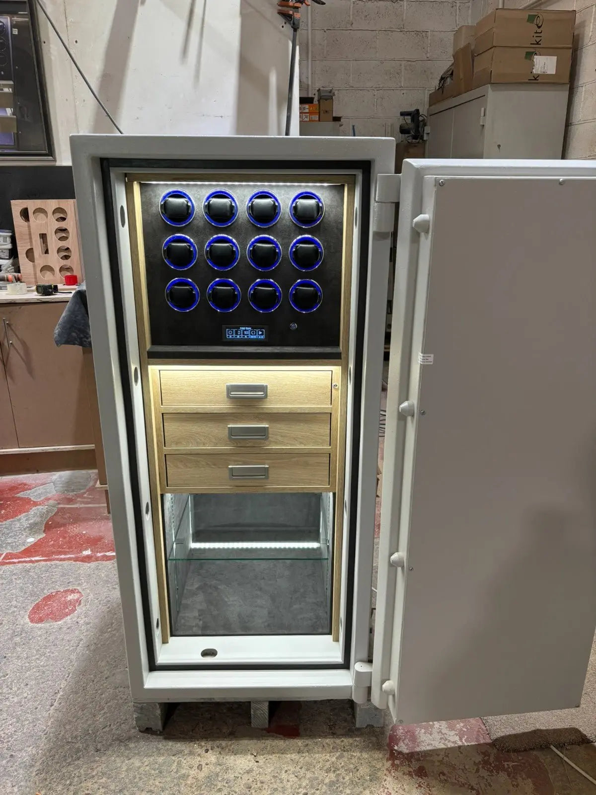 Dudley Grade 2 Bespoke Jewellery Safe with 12 Watch Winders + Drawers - Bespoke Jewellery Safes