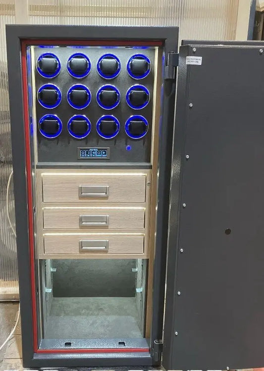 Grade 2 Bespoke Jewellery Safe with 12 Multifunctional Watch Winders + 2 Drawers - Bespoke Jewellery Safes