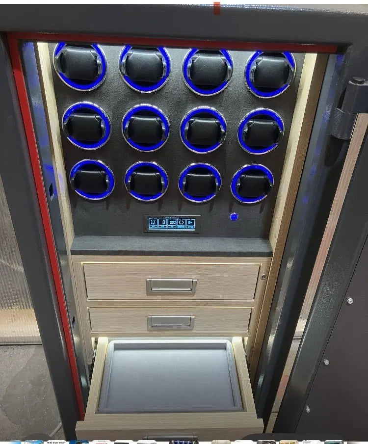Grade 3 Bespoke Jewellery Safe with 12 Multifunctional Watch Winders + 3 Drawers - Bespoke Jewellery Safes