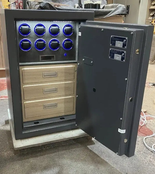 Grade 3 Size 4 Bespoke Jewellery Safe with 8 Watch Winders + 3 Drawers - Bespoke Jewellery Safes